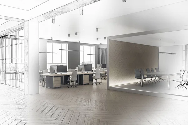 Disegno Tavolo Riunioni Lusso Cubo Astratto Coworking Office Interior Luogo — Foto Stock