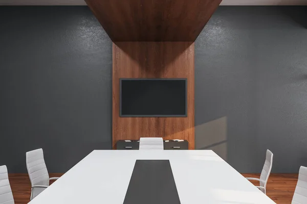 Modern Conferentieruimte Interieur Met Blanco Scherm Muur Zakelijk Teamwork Concept — Stockfoto