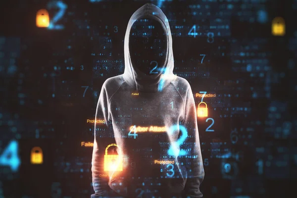 Хакерський Цифровий Інтерфейс Блокування Темному Тлі Піктограмами Концепція Безпеки Захисту — стокове фото