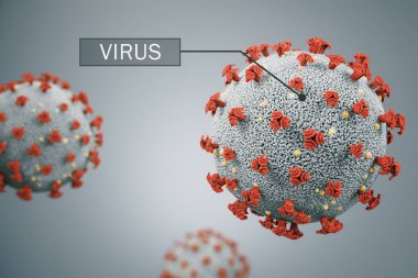 Kırmızı Coronavirus 2019-NCov gri arka planda. Coronavirus helath kriz konsepti. Yaklaş, 3B Hazırlama