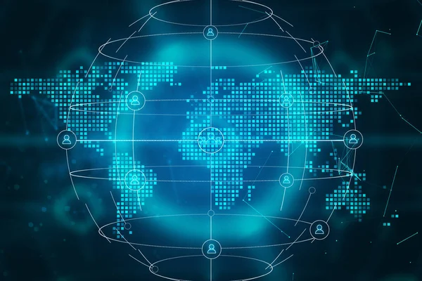 Global Glowing Human Resource World Map Blue Background Technology Communication — Stock Photo, Image
