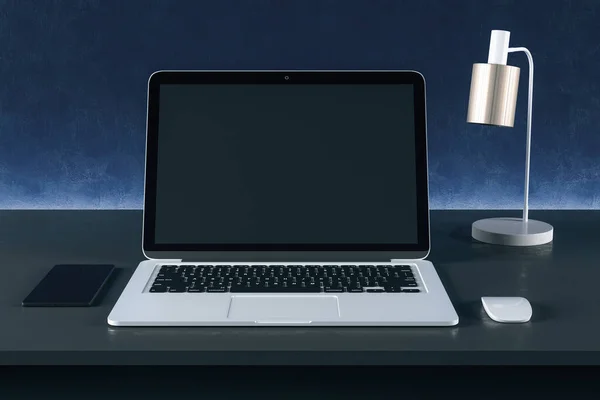 Escritorio Diseño Moderno Con Pantalla Lámpara Vacías Para Ordenador Portátil —  Fotos de Stock