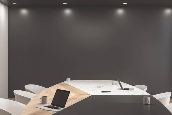 家具やブランクの壁とモダンな搭乗部屋のインテリア 職場とオフィスのコンセプト 3Dレンダリング — ストック写真