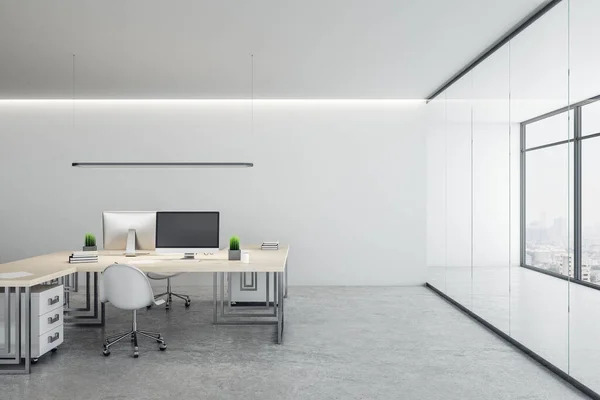 Minimalistisch Coworking Kantoor Interieur Met Meubels Daglicht Werkplek Concept Rendering — Stockfoto