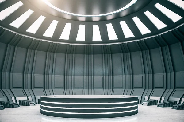 Empty Futuristic Hall Interior Pedestal Concrete Floor Performance Presentation Concept — Stock Photo, Image