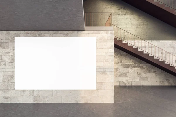 写字楼的楼梯 墙上贴着空白的海报 业绩和列报概念 3D渲染 — 图库照片