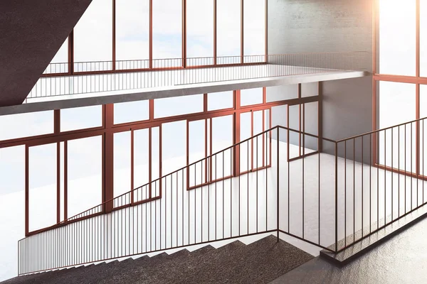 Staircase on building interior. Architecture and startup concept. 3D Rendering