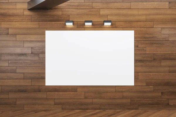 Interno Minimalista Legno Ufficio Con Banner Bianco Parete Concetto Presentazione — Foto Stock