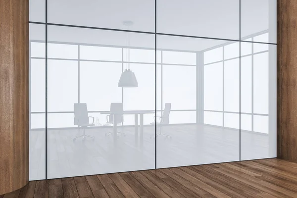 现代办公室半透明的玻璃墙 工作场所和生活方式的概念 3D渲染 — 图库照片