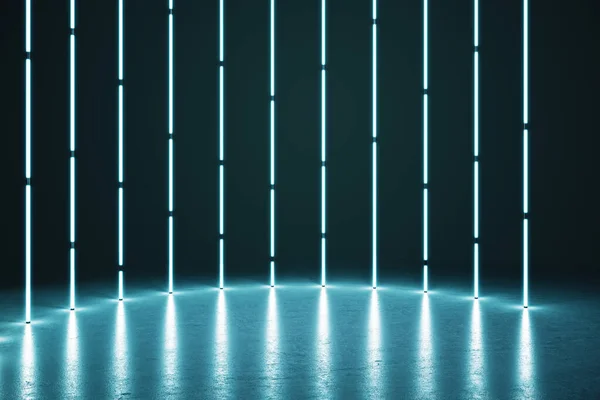 Moderne Blaue Halle Mit Neonfarbener Wand Futuristisch Und Repräsentativ Rendering — Stockfoto