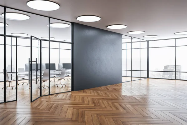Kantor Interior Modern Dengan Komputer Meja Dan Dinding Kosong Konsultasi — Stok Foto