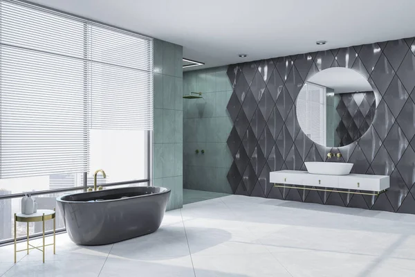 Modernes Badezimmer Mit Dekorativen Objekten Und Stadtpanorama Stil Und Hygienekonzept — Stockfoto