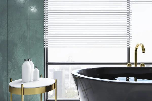有装饰物品和城市生活的清洁浴室 风格和卫生概念 3D渲染 — 图库照片