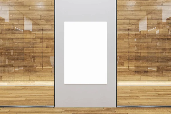 Reflectie Van Een Kantoorinterieur Glas Met Een Blanco Spandoek Aan — Stockfoto