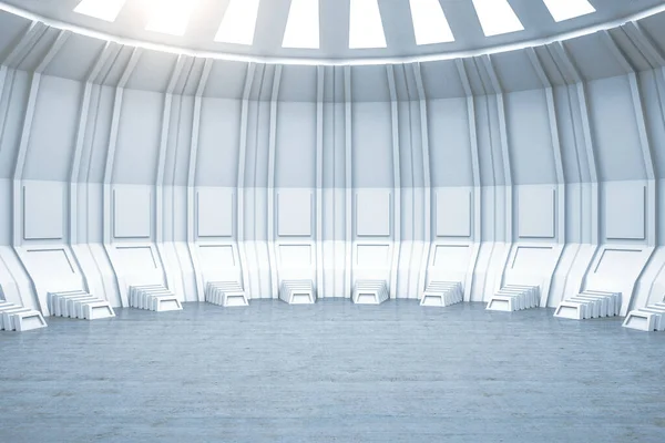 Interior Salão Futurista Vazio Com Parede Branca Abstrata Desempenho Conceito — Fotografia de Stock