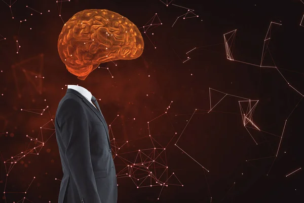 Kafası Yerine Parlak Bir Beyin Hologramı Olan Bir Adamı Yapay — Stok fotoğraf