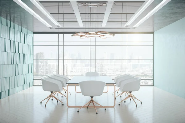 Sala Reuniones Contemporánea Con Vistas Panorámicas Ciudad Lugar Trabajo Concepto — Foto de Stock