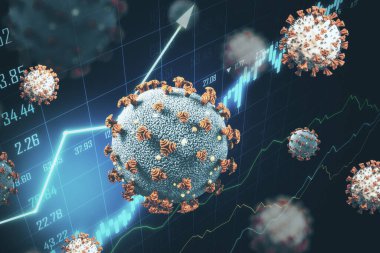 Şamdan grafiği ve mikrop virüsü bakterisi Coronavirus 2019-nCov ile yaratıcı bir ön plan. Ticaret ve Coronavirus helath kriz konsepti. 3B Hazırlama