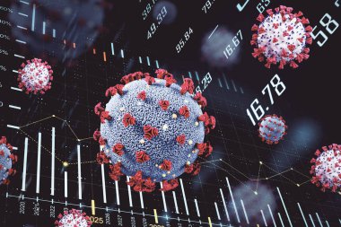 Mikrop virüsü Coronavirus 2019-nCov ve sanal ekranda şamdan grafiği olan grafikler. Coronavirus helath kriz konsepti. Yaklaş, 3B Hazırlama