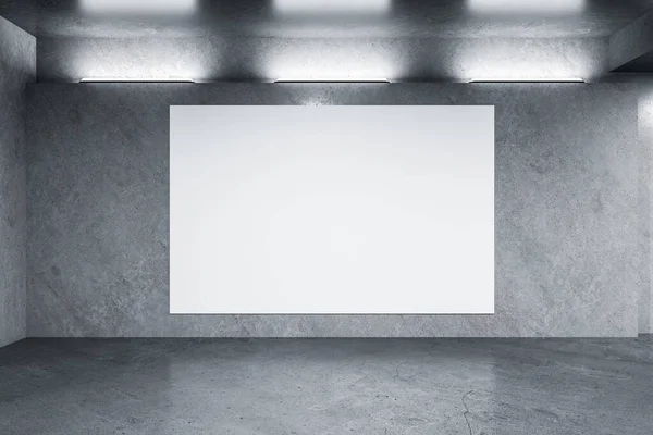 Interior Concreto Simples Com Lâmpadas Teto Cartaz Branco Parede Conceito — Fotografia de Stock