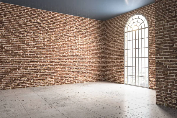 Minimalistic Brick Interior Window Copy Space Wall Presentation Concept Rendering — Stock Photo, Image
