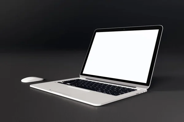 Laptop Met Blanco Wit Scherm Bureaublad Werkplaats Levensstijl Concept Mock — Stockfoto