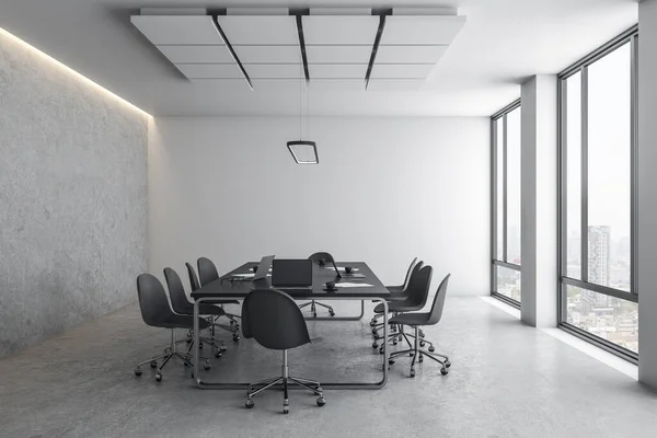 Intérieur Bureau Béton Contemporain Avec Vue Sur Ville Lumière Jour — Photo