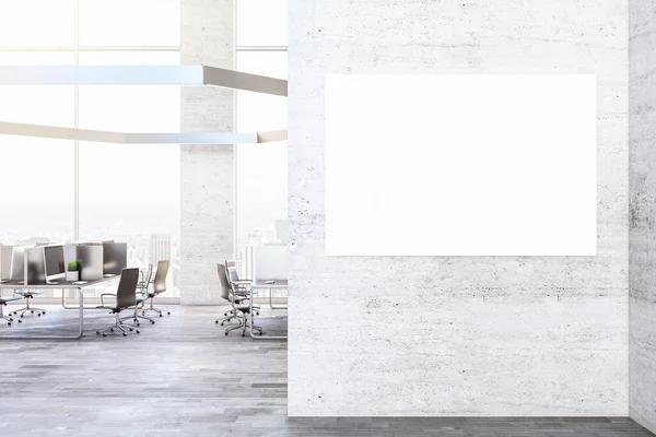 Coworking Kantoorinterieur Met Blanco Poster Muur Daglicht Meubilair Apparatuur Werkplaats — Stockfoto