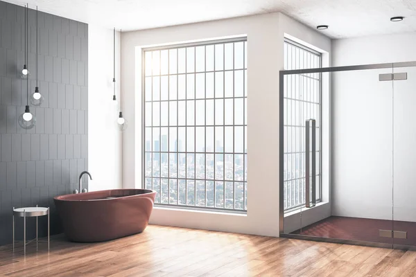 Banheiro Moderno Com Objetos Decorativos Viwe Panorâmico Cidade Estilo Conceito — Fotografia de Stock