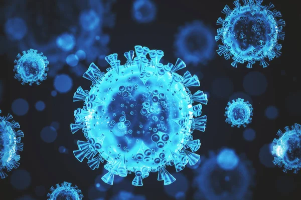 ブルーコロナウイルス2019 Ncvインフルエンザ感染症 コロナウイルスのヘルス危機の概念 3Dレンダリング — ストック写真