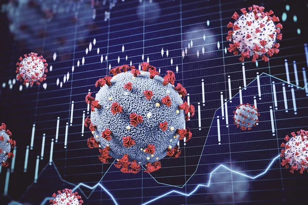 Креативна Діаграма Свічковим Графом Синіми Вірусними Клітинами Бізнес Коронавірус Концепція — стокове фото
