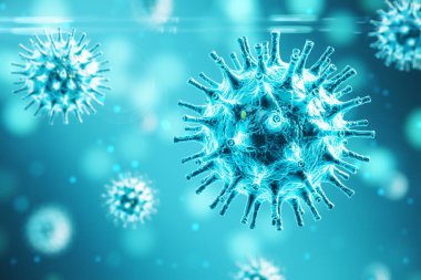 Mavi mikrop virüsü bakterisi 2019-nCov. Coronavirus helath kriz konsepti. Yaklaş, 3B Hazırlama