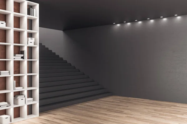 Сучасна Лофт Офісна Кімната Книжковою Шафою Порожньою Стіною Концепція Бізнесу — стокове фото