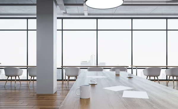 Moderní Kancelářské Místnosti Židlemi Stolem Panoramatickým Výhledem Město Koncept Pracoviště — Stock fotografie