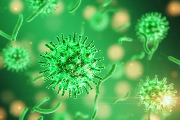 緑のコロナウイルス2019 Ncvインフルエンザ感染症 コロナウイルスのヘルス危機の概念 3Dレンダリング — ストック写真