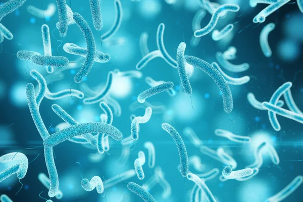 Microorganismos Bacterianos Azules Concepto Crisis Helath Coronavirus Cerca Renderizado — Foto de Stock