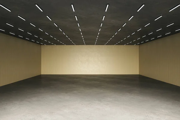 Interior Simple Hormigón Amarillo Con Lámparas Techo Reflejos Espacio Copia — Foto de Stock