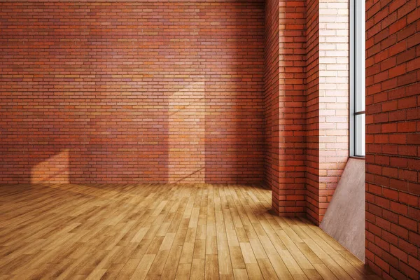 Minimalistisch Galerie Interieur Met Kopieerruimte Rode Bakstenen Muur Uitzicht Stad — Stockfoto