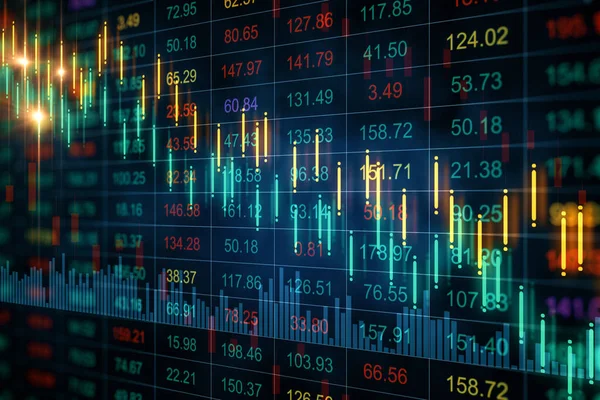 Ologramma Delle Statistiche Crollo Del Mercato Azionario Sullo Schermo Concetto — Foto Stock