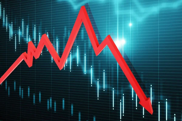 Declining Stock Bar Chart Falling Red Arrow Business Financial Crisis — Stock Photo, Image