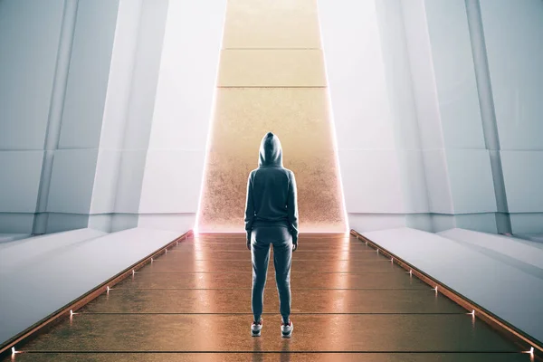 Hacker Staat Minimalistische Futuristische Galerie Interieur Met Lichtlijnen Ontwerp Modern — Stockfoto