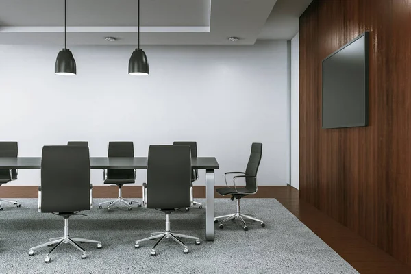 Luxury Meeting Room Interior Blank Screen Wooden Wall Workplace Company — Stock Photo, Image