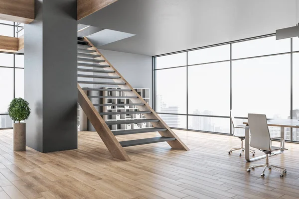 Minimalistisches Konferenzraum Interieur Loft Stil Mit Blick Auf Die Stadt — Stockfoto