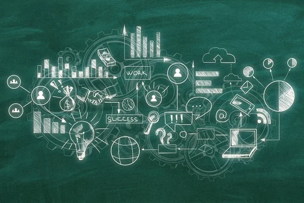 Drawing Charts Business Concept Green Blackboard Success Startup Concept Rendering — Stock Photo, Image