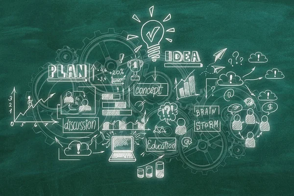 Ritning Diagram Och Affärsidé Grön Svarta Tavlan Finans Och Handelskoncept — Stockfoto