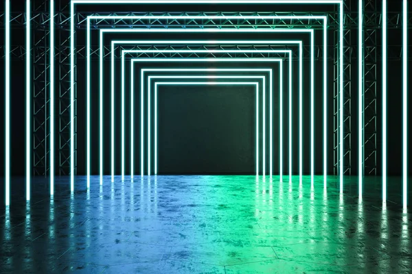 抽象的な明るい長方形の廊下と緑のインテリア 革新と近代的な概念 3Dレンダリング — ストック写真