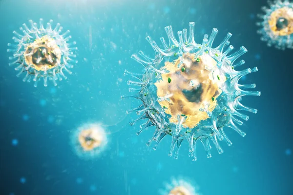 Blue germ virus bacteria 2019-nCov. Coronavirus helath crisis concept. Close up, 3D Rendering
