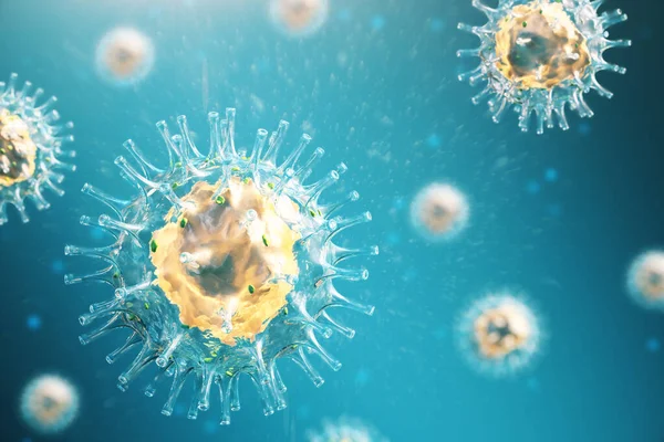 コロナウイルス細胞2019 Ncv コロナウイルスのヘルス危機の概念 閉じる 3Dレンダリング — ストック写真