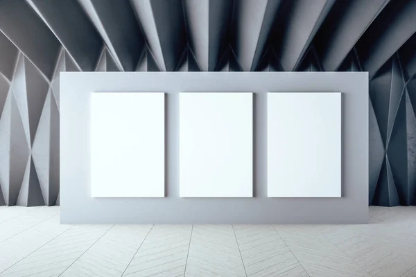 Hall Intérieur Galerie Luxe Avec Trois Affiches Vides Sur Mur — Photo