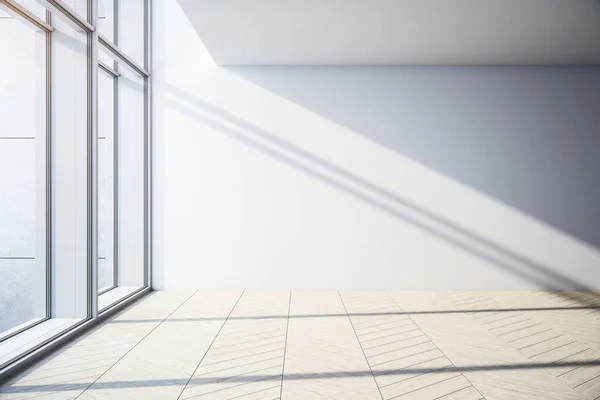 Interior Escritório Vazio Claro Com Vista Panorâmica Cidade Reflexões Luz — Fotografia de Stock